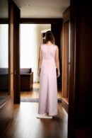 Soft Pink Plush Fabric Sleeveless Western Dress with Round Neckline and Long Length - Comfortable Casual Wear