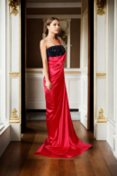 Pink and Black Draped Gown with Velvet Sequin Embellishments - Perfect for Luxe Parties & Evening Galas