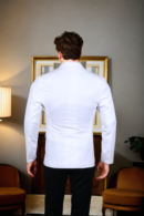 Elegant White Blazer with Shawl Collar & White Satin Accents - Timeless Sophistication