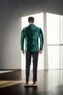 Elegant Bottle Green Velvet Blazer - Black Satin Shawl Collar for a Luxe Look