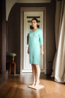 Pista Green Straight Fit Dress with Back Opening and Midi Sleeves - Elegant Casual Wear