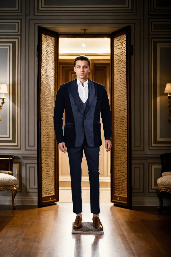 Elegant Purple Suiting Set with Notch Lapel Collar and Cheetah Tie Tack Brooch - Full-Sleeve Blazer, Two Pockets, and Coordinated A-Line Pants