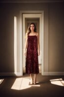 Maroon Sequin Gown with Neck and Sleeve Piping - Perfect for Glamorous Events & Formal Celebration