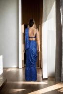 Glamorous Navy Blue Full Sequin Readymade Drape Saree with Sweetheart Neckline Blouse - Perfect for Weddings & Evening Events