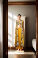 Glamorous Yellow Sequin Embellished Indo-Western Set with Crop Top, Lehenga & Shrug - Perfect for Weddings & Celebrations