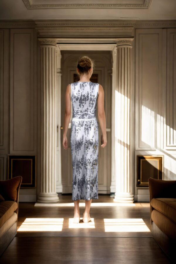 Chic Elasticated Belt Sequin Straight Skirt with Crop Top - Perfect for Glamorous Events & Parties - Image 3