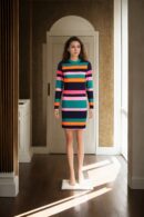 Multicolor Polyester Bodycon Mini Dress with High Neck and Full Sleeves - Trendy Casual Wear
