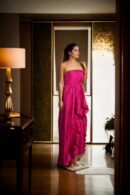 Dark Magenta Strapless Cup Dress with Side Zip Opening and Front High-Low Frills - Elegant Party Dress