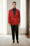 Red Suiting Blazer with Black Thread Design - Perfect for Weddings & Formal Events