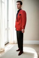 Red Suiting Blazer with Black Thread Design - Perfect for Weddings & Formal Events