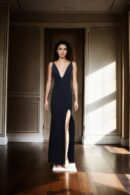 Black Crepecare Spaghetti Strap Deep V-Neck Sleeveless Long Western Dress  Elegant Evening Wear