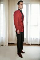 Red Suiting Blazer with Black Thread Design - Perfect for Weddings & Formal Events