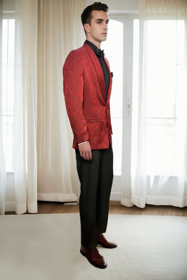 Red Suiting Blazer with Black Thread Design - Perfect for Weddings & Formal Events - Image 2