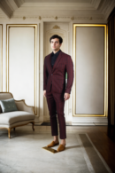Stylish Deep Maroon Geometric Design 3-Piece Suit - Perfect for Formal Events & Weddings