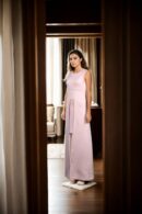 Soft Pink Plush Fabric Sleeveless Western Dress with Round Neckline and Long Length - Comfortable Casual Wear