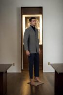 Double-Breasted Military Green Melange Blazer with Lapel Collar - Perfect for Weddings & Formal Events