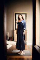 Black Net Dress with Sequin Detailing and Lycra Pleated Design - Glamorous Evening Wear