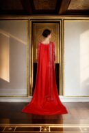 Stunning Red Silk Unique Dhoti Set with Beaded Belt, Net Blouse & Intricate Beadwork - Perfect for Weddings & Formal Events