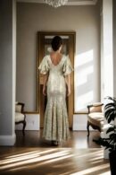 Golden Sequin V-Neck Mermaid Bodycon Dress with Flutter Sleeves - Glamorous Evening Wear
