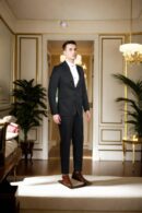 Black Suit in Suiting Fabric with Double Pocket and Notch Lapel Collar - Timeless Power Suit