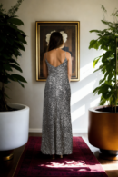 Dazzling Silver Mesh Sequin Gown with High Slit - Perfect for New Year Parties & Glamorous Events