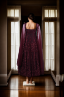 Wine Sequin Gown with Floral Thread Work - Perfect for Elegant Parties & Formal Events