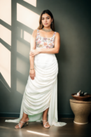 Charming Light Yellow & White Floral Print Gown with Embroidered Jacket - Perfect for Daytime Celebrations