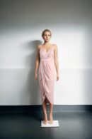 Peach Criss-Cross Strap Gown with Dhoti Style Drape and Back Opening ? Elegant Evening Wear