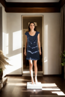 Black Georgette Midi Dress with Beaded & Zig-Zag Blue Sequin Design, Sleeveless & Round Neckline - Chic Cocktail Dress for Special Occasions