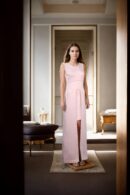 Soft Pink Plush Fabric Sleeveless Western Dress with Round Neckline and Long Length - Comfortable Casual Wear