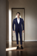 Luxurious Navy Blue Mink Fabric Suit with Sequin Net Front - Perfect for Weddings & Gala Events