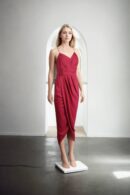 Magenta Strap Gown with Dhoti-Style Drape & Back Opening - Elegant Evening Wear
