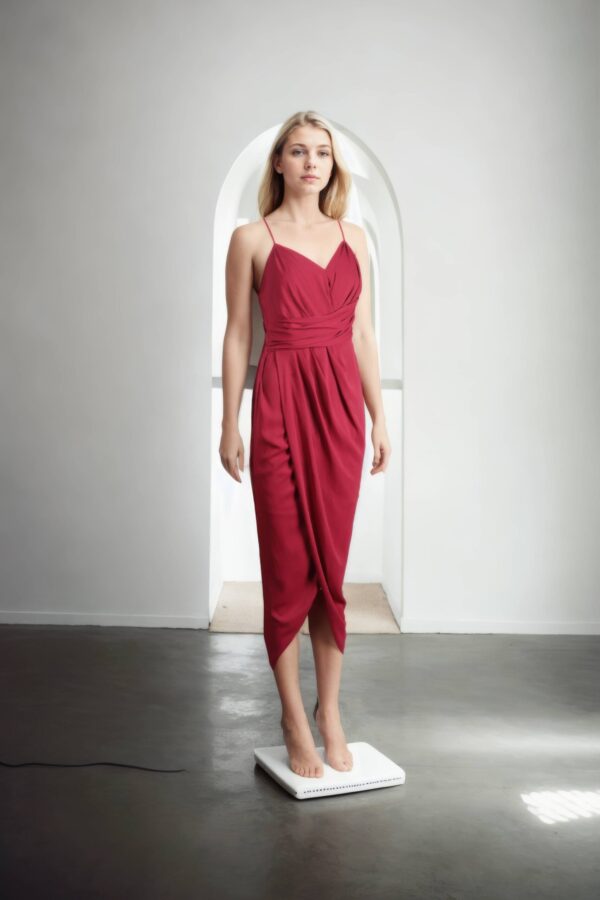 Magenta Strap Gown with Dhoti-Style Drape & Back Opening - Elegant Evening Wear - Image 2