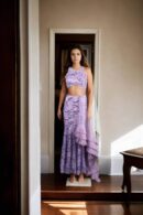 Elegant Lavender Net Fish Cut Skirt with Beads, Pearls & Sequin Work, Sleeveless Padded Blouse with Side Shoulder & Three-Layer Frilled Net Dupatta - Perfect for Weddings & Special Occasions