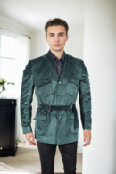 Dark Green Velvet Blazer with Semi-Padded Shoulders & Notch Lapels - Luxe Evening & Formal Wear