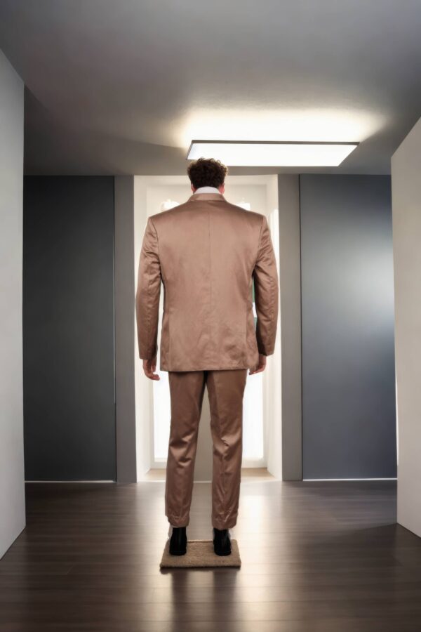 Peanut Brown Slim-Fit Silk Formal Suit with Notched Lapel, Single-Breasted Closure, and Vented Back Hem - Image 3