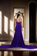 Elegant Purple Georgette Halter Neck Long Train Flying Dress - Pleated Sleeveless Design for Photoshoots & Santorini Vibes