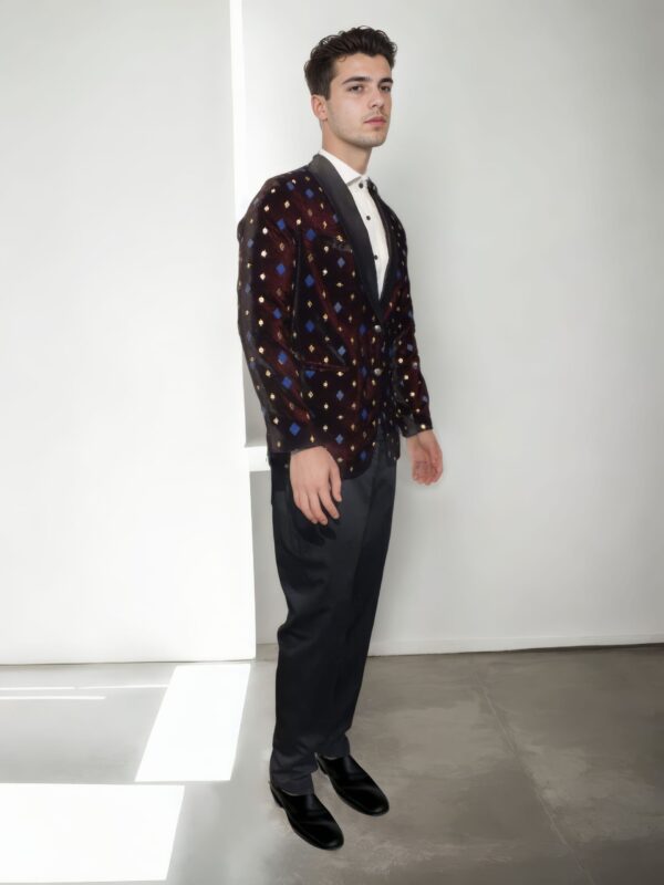 Dark Maroon Velvet Blazer with Sequin and Zari Detailing ? Perfect for Weddings & Festive Events - Image 2