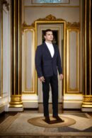 Navy Blue Cotton-Viscose Slim-Fit Formal Suit with Geometric Design, Notched Lapel Collar, Full Sleeves, and Formal Pants