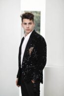 Luxurious Black Heavy Suit with Sequins Fabric Work and Notched Lapels ? Perfect for Weddings & Formal Events