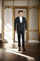Black Suit in Suiting Fabric with Double Pocket and Notch Lapel Collar - Timeless Power Suit