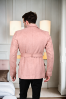 Peach Velvet Blazer with Semi-Padded Shoulders & Notch Lapels - Elegant Wedding & Evening Wear