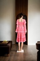 Pink Chiffon Floral Printed A-Line Maxi Dress with Square Neck & Puff Sleeves - Elegant Summer Wear