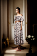Trendy Multi-Colour Polyester Co-ords - Printed Off-Shoulder Top with Flared Skirt Hem