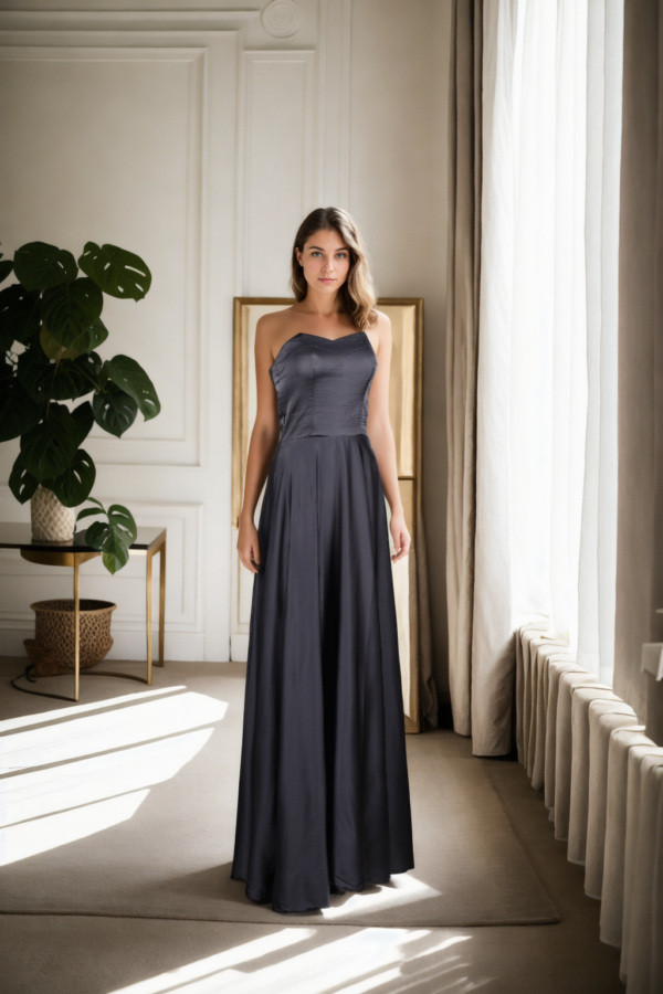 Exquisite Black and White Georgette Gown - Straps with Diamond Stone, Sequin & Bead Work