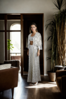 Exquisite White Georgette Gown with Mirror Border & Sequin Cape - Perfect for Weddings & Evening Soires