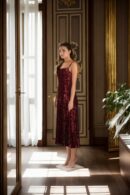 Maroon Sequin Gown with Neck and Sleeve Piping - Perfect for Glamorous Events & Formal Celebration