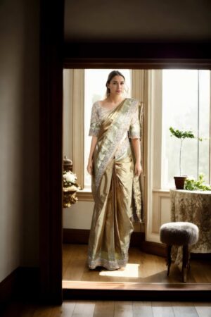 Gold Dhoti Ready-to-Wear Saree with Heavy Lace Border & Sabyasachi Blouse - Beads & Sequin Work