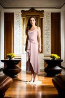 Cherry Blossom Satin Dress with Side Cascade and Back Opening - Elegant Evening Wear