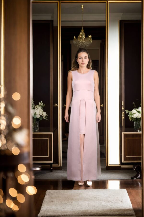 Soft Pink Plush Fabric Sleeveless Western Dress with Round Neckline and Long Length - Comfortable Casual Wear